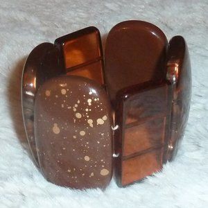 Vintage Brown Lucite, Gold Flecks, Chunky Stretch Statement Bracelet, EUC!